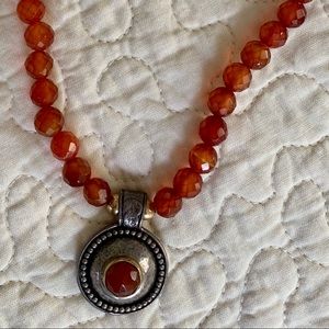 Coral stone necklace sterling pendant